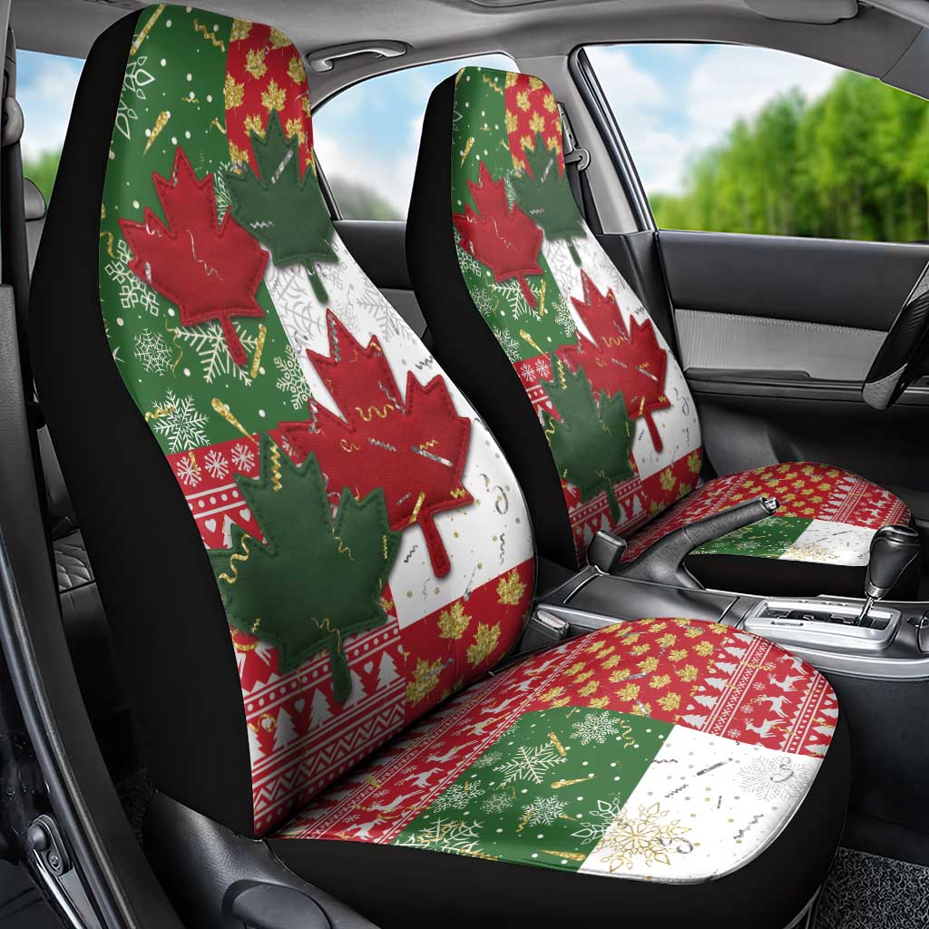 Canada Christmas Car Seat Cover Maple Leaves Patchwork Style - Wonder Print Shop