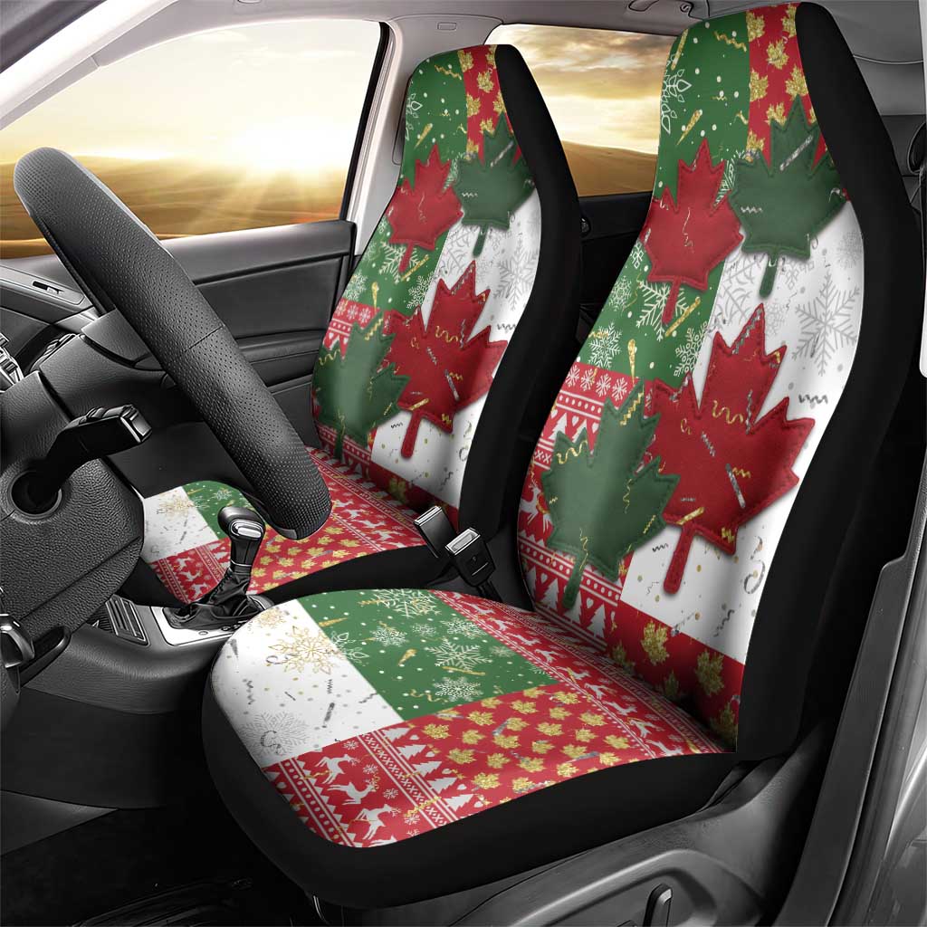 Canada Christmas Car Seat Cover Maple Leaves Patchwork Style - Wonder Print Shop