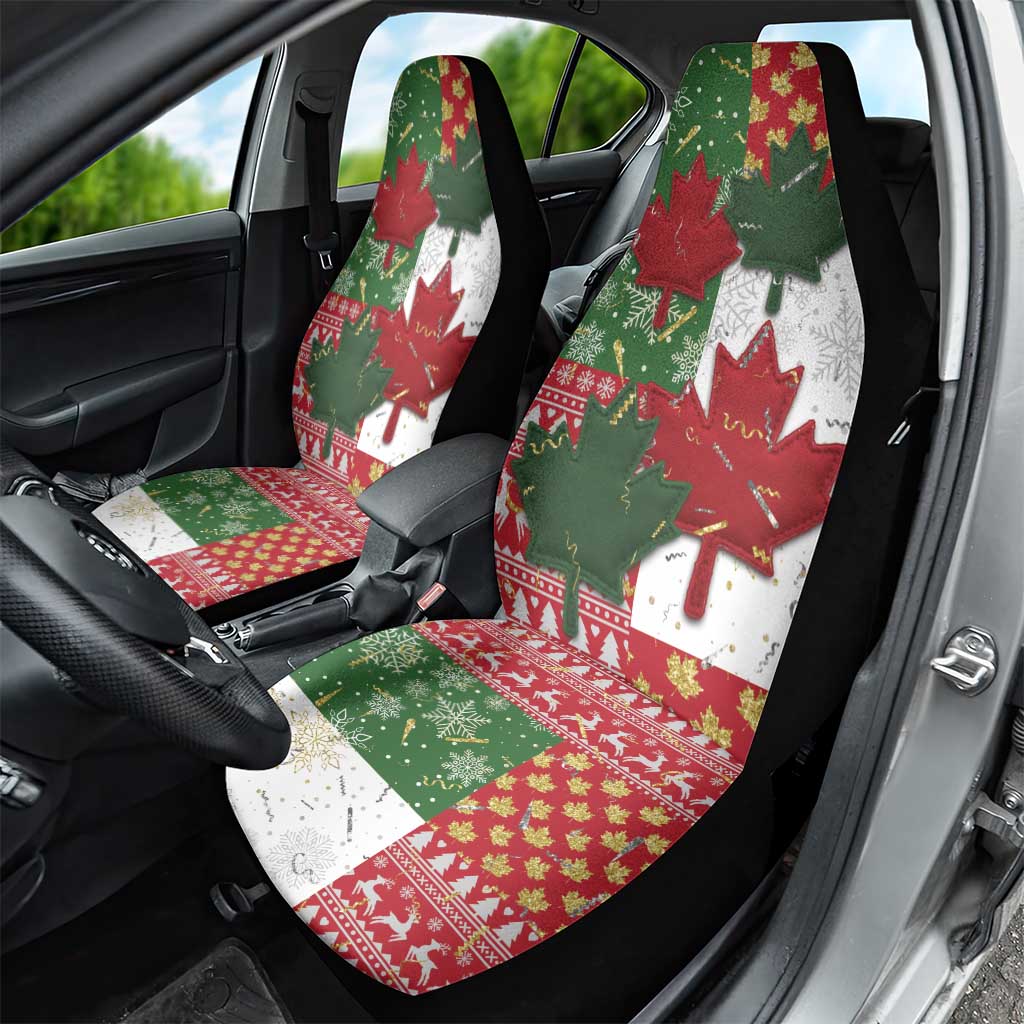 Canada Christmas Car Seat Cover Maple Leaves Patchwork Style - Wonder Print Shop