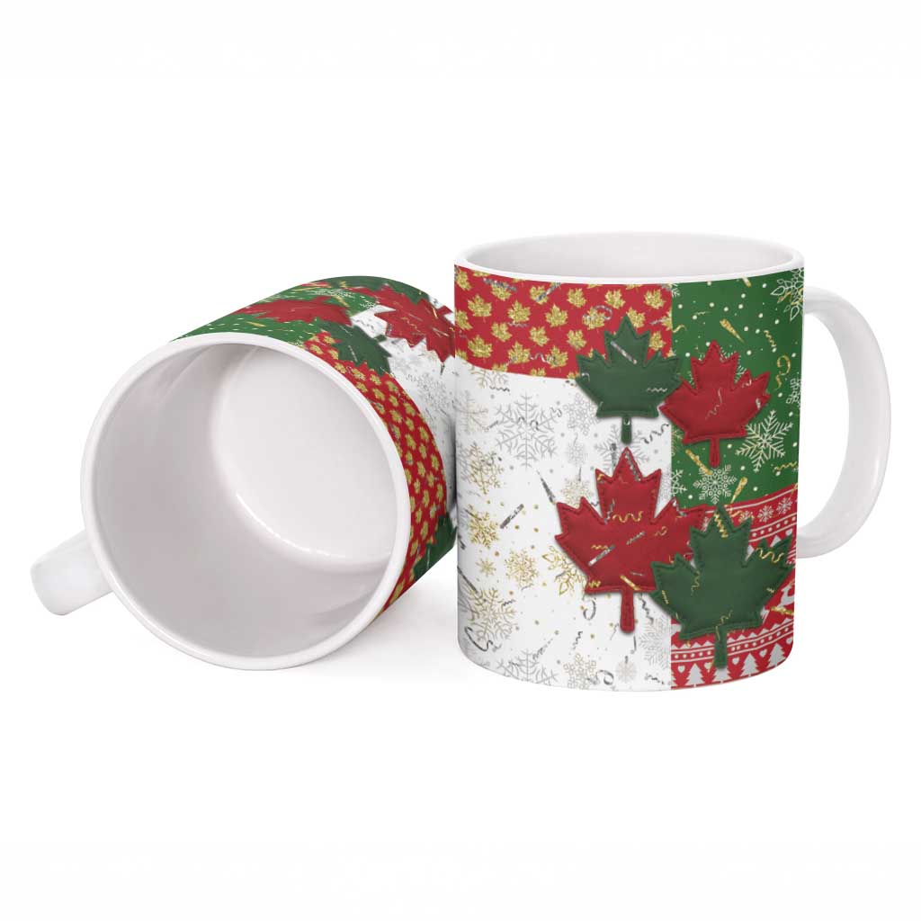 Canada Christmas Ceramic Mug Maple Leaves Patchwork Style - Wonder Print Shop