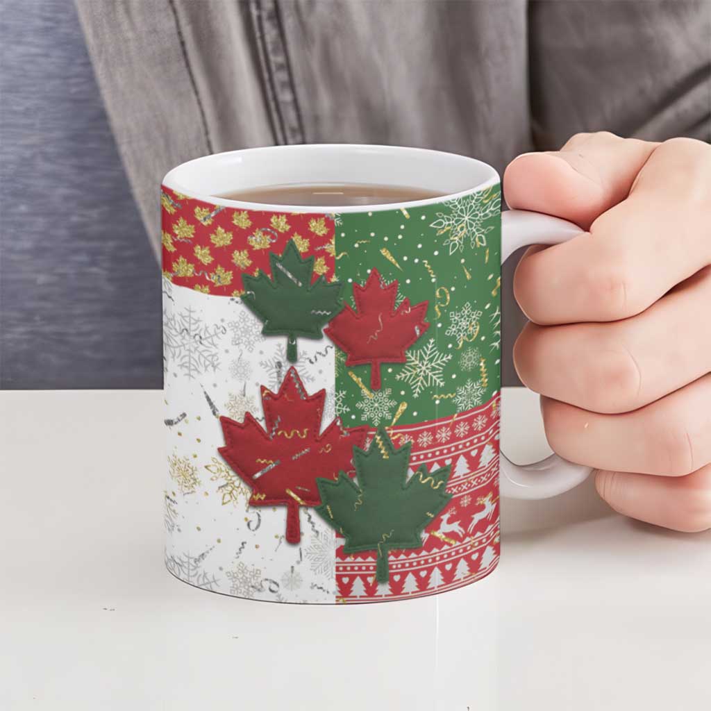 Canada Christmas Ceramic Mug Maple Leaves Patchwork Style - Wonder Print Shop