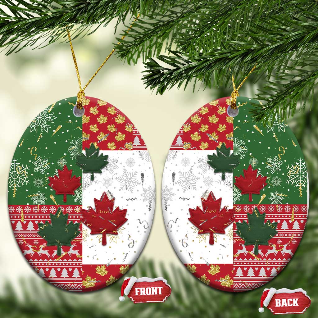 Canada Christmas Ceramic Ornament Maple Leaves Patchwork Style - Wonder Print Shop