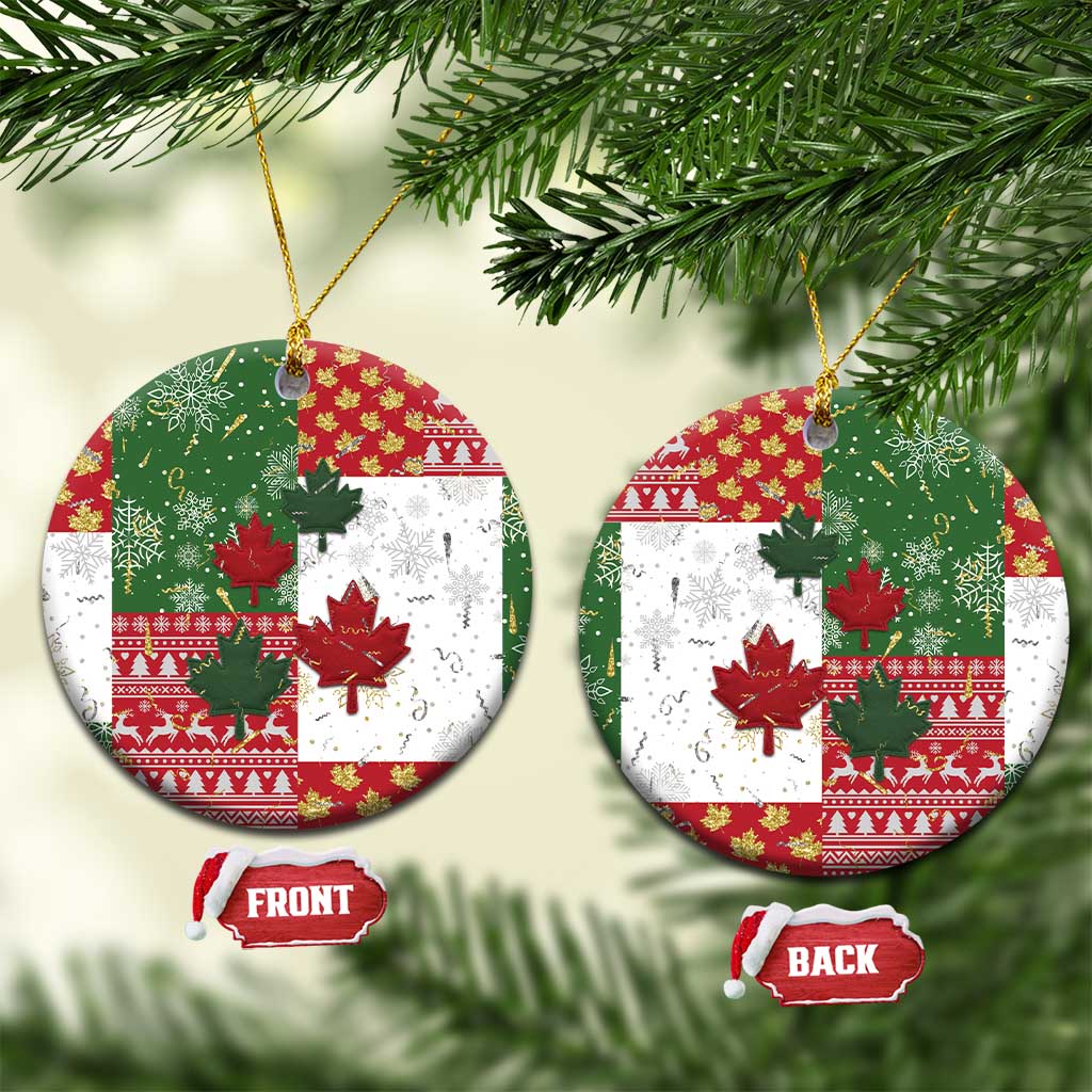 Canada Christmas Ceramic Ornament Maple Leaves Patchwork Style - Wonder Print Shop