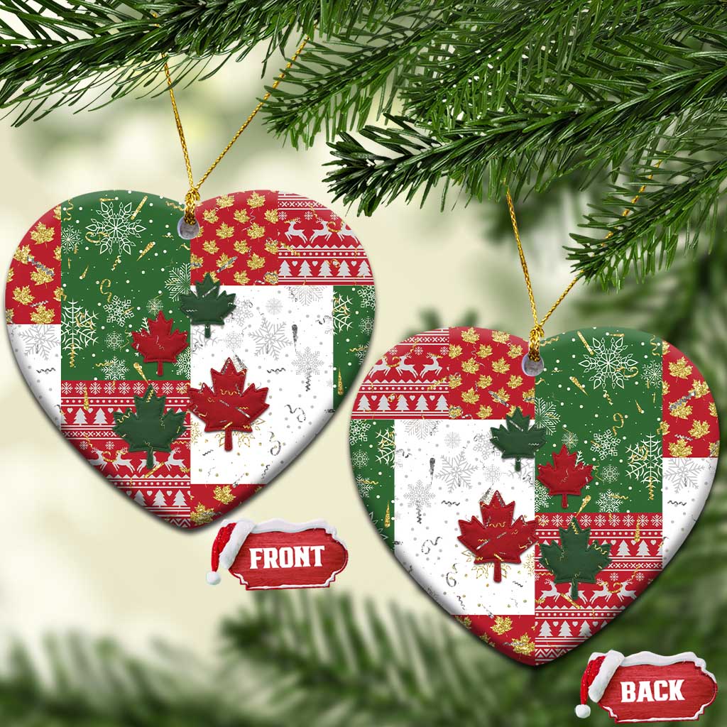Canada Christmas Ceramic Ornament Maple Leaves Patchwork Style - Wonder Print Shop