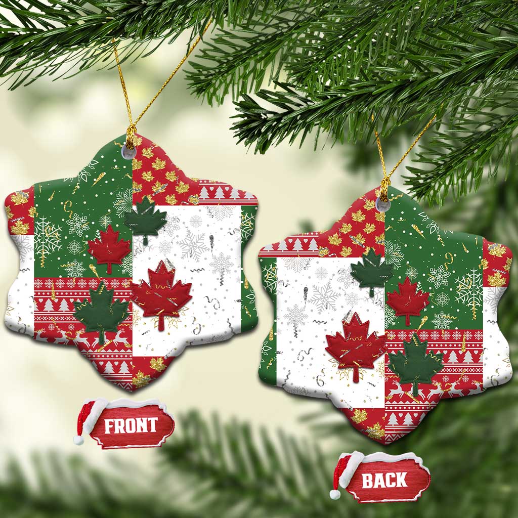 Canada Christmas Ceramic Ornament Maple Leaves Patchwork Style - Wonder Print Shop