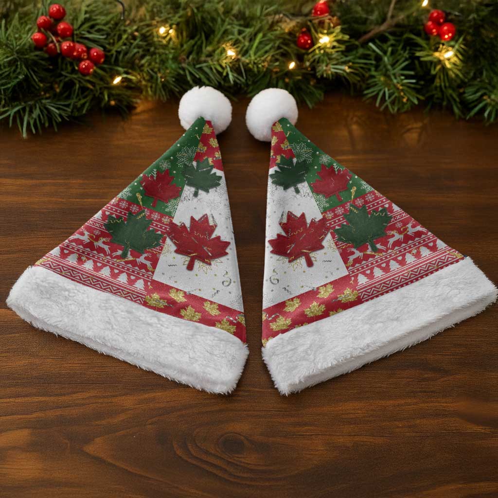 Canada Christmas Santa Hat Maple Leaves Patchwork Style - Wonder Print Shop