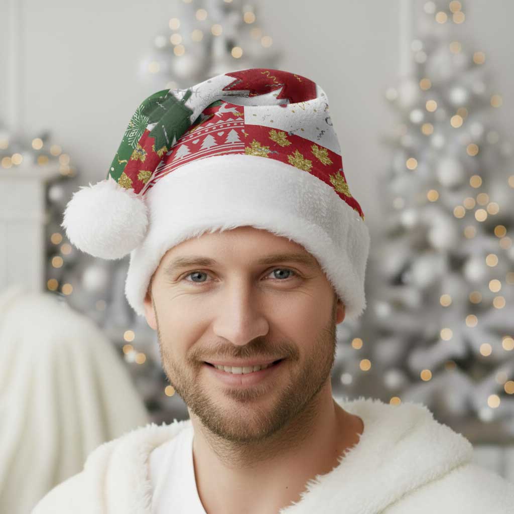 Canada Christmas Santa Hat Maple Leaves Patchwork Style - Wonder Print Shop