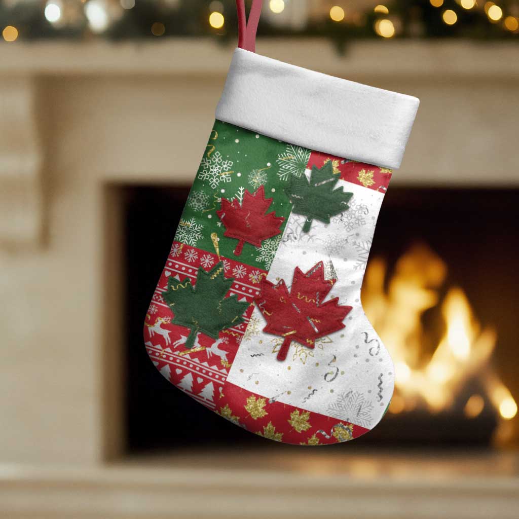 Canada Christmas Stocking Maple Leaves Patchwork Style - Wonder Print Shop
