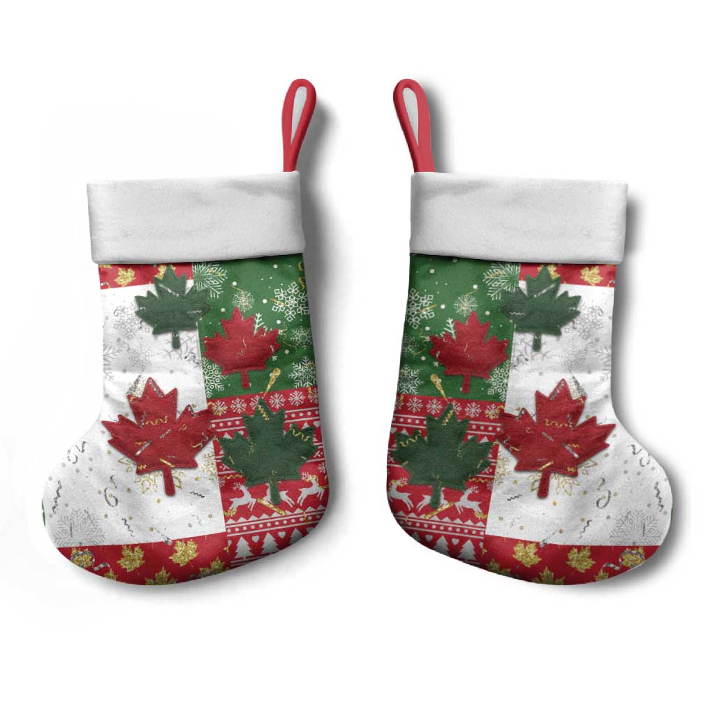 Canada Christmas Stocking Maple Leaves Patchwork Style - Wonder Print Shop