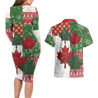Canada Christmas Couples Matching Long Sleeve Bodycon Dress and Hawaiian Shirt Maple Leaves Patchwork Style - Wonder Print Shop