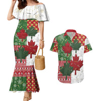 Canada Christmas Couples Matching Mermaid Dress and Hawaiian Shirt Maple Leaves Patchwork Style - Wonder Print Shop