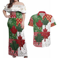 Canada Christmas Couples Matching Off Shoulder Maxi Dress and Hawaiian Shirt Maple Leaves Patchwork Style - Wonder Print Shop