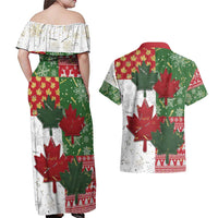 Canada Christmas Couples Matching Off Shoulder Maxi Dress and Hawaiian Shirt Maple Leaves Patchwork Style - Wonder Print Shop
