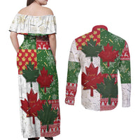 Canada Christmas Couples Matching Off Shoulder Maxi Dress and Long Sleeve Button Shirt Maple Leaves Patchwork Style - Wonder Print Shop