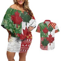 Canada Christmas Couples Matching Off Shoulder Short Dress and Hawaiian Shirt Maple Leaves Patchwork Style - Wonder Print Shop