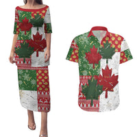 Canada Christmas Couples Matching Puletasi and Hawaiian Shirt Maple Leaves Patchwork Style - Wonder Print Shop