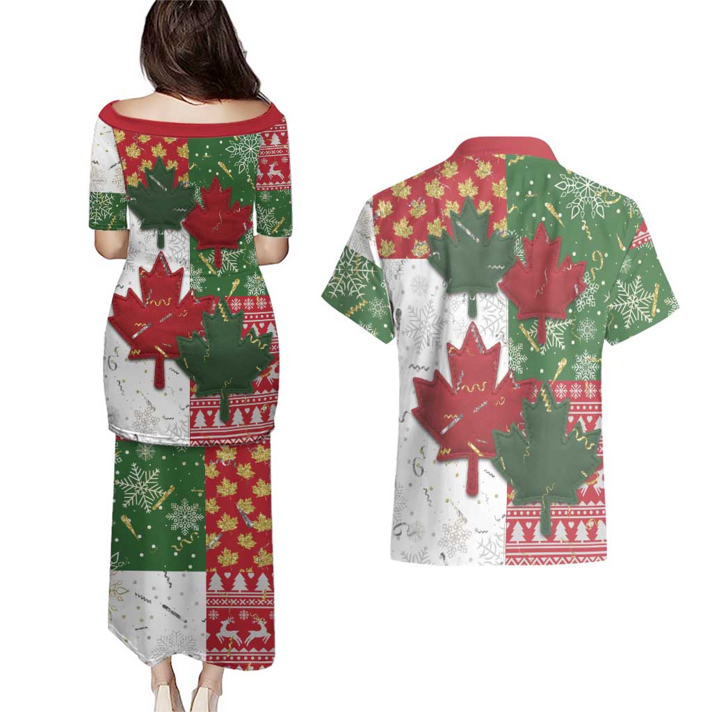 Canada Christmas Couples Matching Puletasi and Hawaiian Shirt Maple Leaves Patchwork Style - Wonder Print Shop