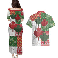 Canada Christmas Couples Matching Puletasi and Hawaiian Shirt Maple Leaves Patchwork Style - Wonder Print Shop