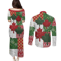 Canada Christmas Couples Matching Puletasi and Long Sleeve Button Shirt Maple Leaves Patchwork Style - Wonder Print Shop