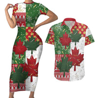 Canada Christmas Couples Matching Short Sleeve Bodycon Dress and Hawaiian Shirt Maple Leaves Patchwork Style - Wonder Print Shop