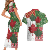 Canada Christmas Couples Matching Short Sleeve Bodycon Dress and Hawaiian Shirt Maple Leaves Patchwork Style - Wonder Print Shop