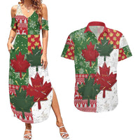Canada Christmas Couples Matching Summer Maxi Dress and Hawaiian Shirt Maple Leaves Patchwork Style - Wonder Print Shop