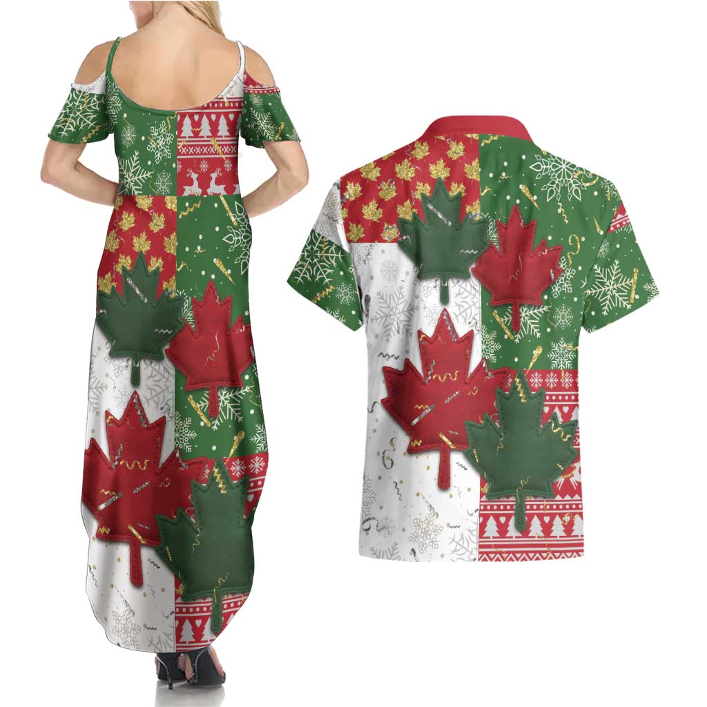 Canada Christmas Couples Matching Summer Maxi Dress and Hawaiian Shirt Maple Leaves Patchwork Style - Wonder Print Shop