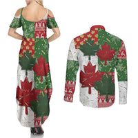 Canada Christmas Couples Matching Summer Maxi Dress and Long Sleeve Button Shirt Maple Leaves Patchwork Style - Wonder Print Shop