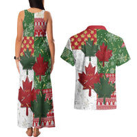 Canada Christmas Couples Matching Tank Maxi Dress and Hawaiian Shirt Maple Leaves Patchwork Style - Wonder Print Shop