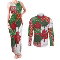 Canada Christmas Couples Matching Tank Maxi Dress and Long Sleeve Button Shirt Maple Leaves Patchwork Style - Wonder Print Shop