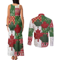 Canada Christmas Couples Matching Tank Maxi Dress and Long Sleeve Button Shirt Maple Leaves Patchwork Style - Wonder Print Shop
