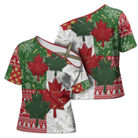Canada Christmas Cross Shoulder Shirt Maple Leaves Patchwork Style - Wonder Print Shop