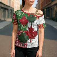 Canada Christmas Cross Shoulder Shirt Maple Leaves Patchwork Style - Wonder Print Shop