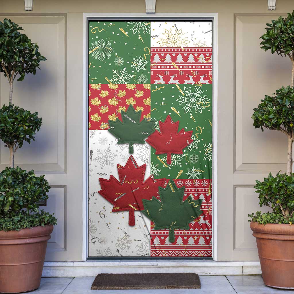 Canada Christmas Door Cover Maple Leaves Patchwork Style - Wonder Print Shop
