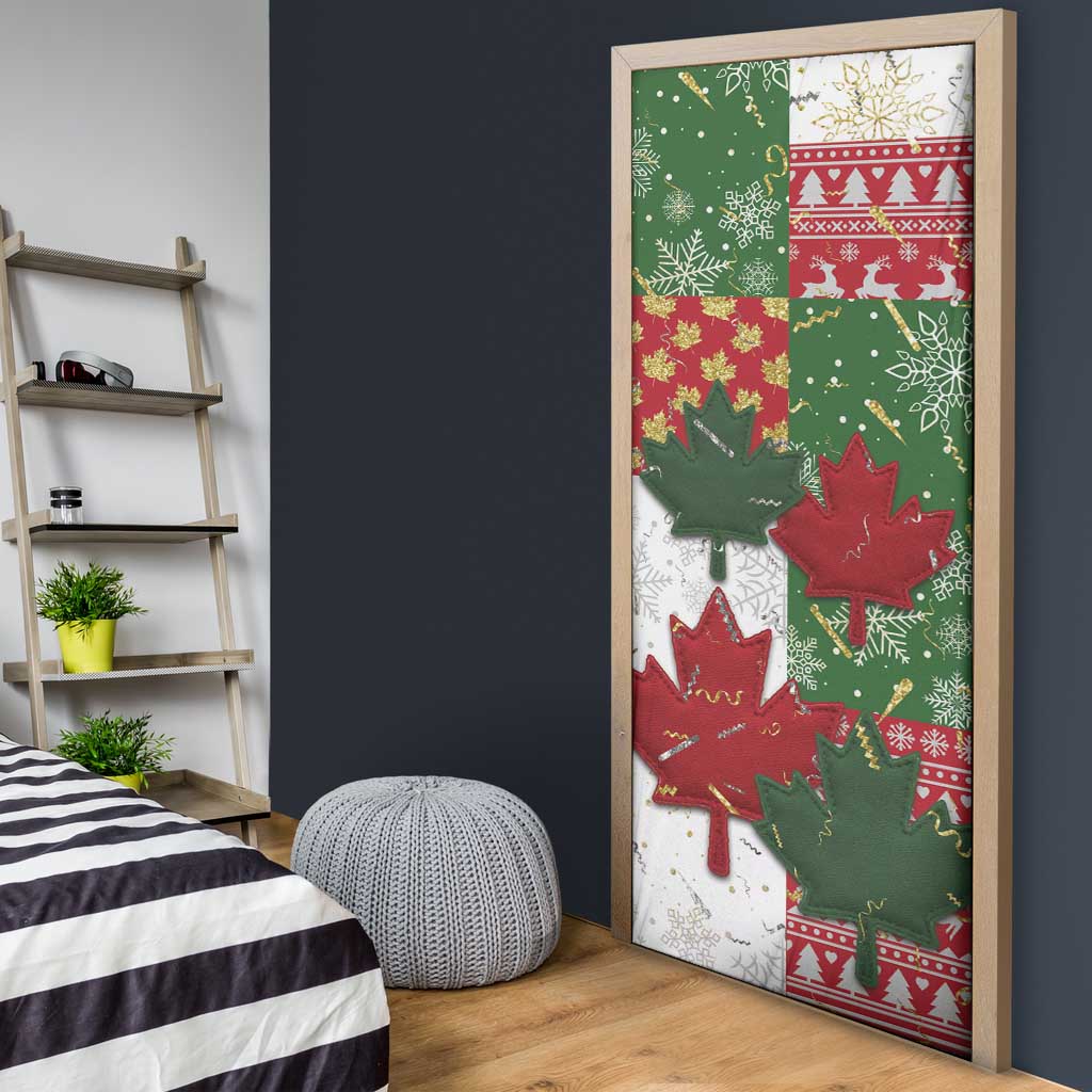 Canada Christmas Door Cover Maple Leaves Patchwork Style - Wonder Print Shop