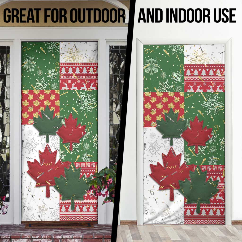 Canada Christmas Door Cover Maple Leaves Patchwork Style - Wonder Print Shop