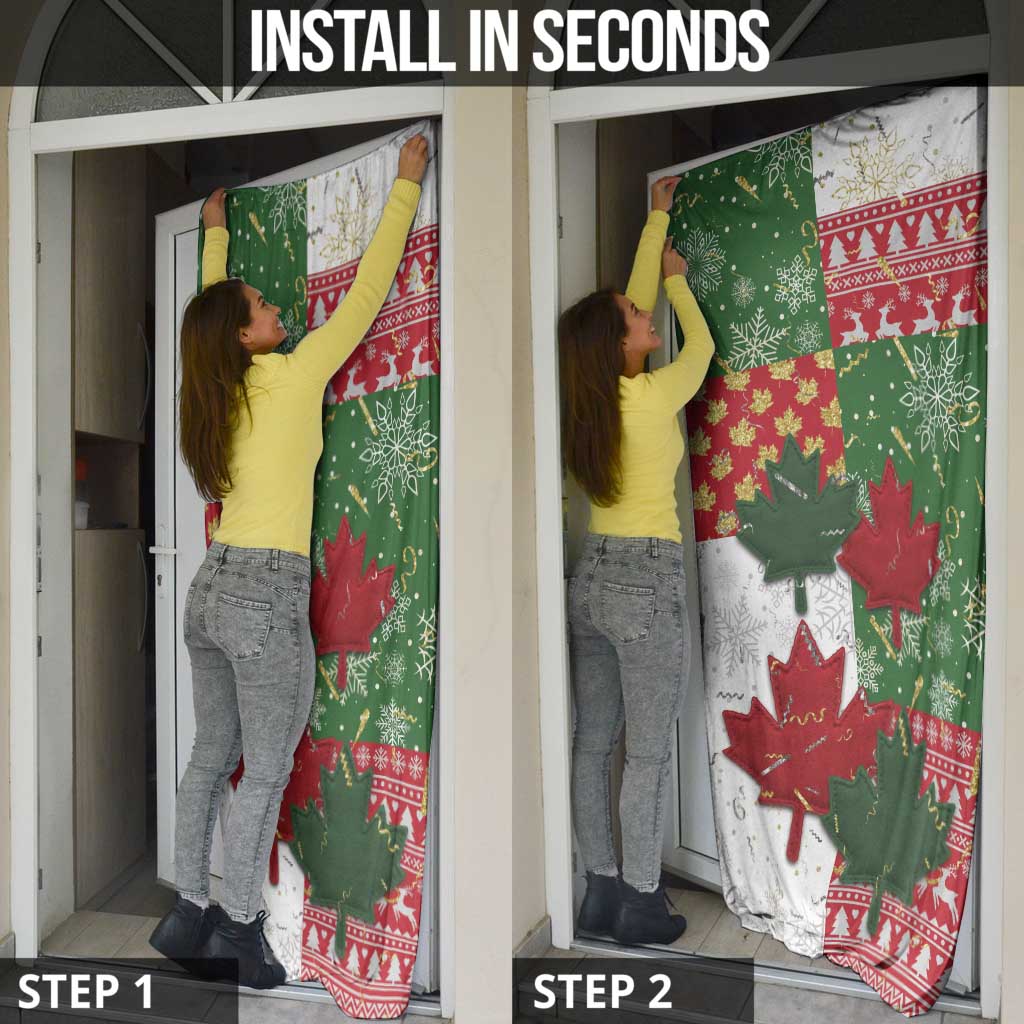 Canada Christmas Door Cover Maple Leaves Patchwork Style - Wonder Print Shop