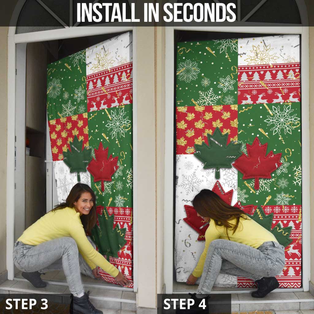 Canada Christmas Door Cover Maple Leaves Patchwork Style - Wonder Print Shop