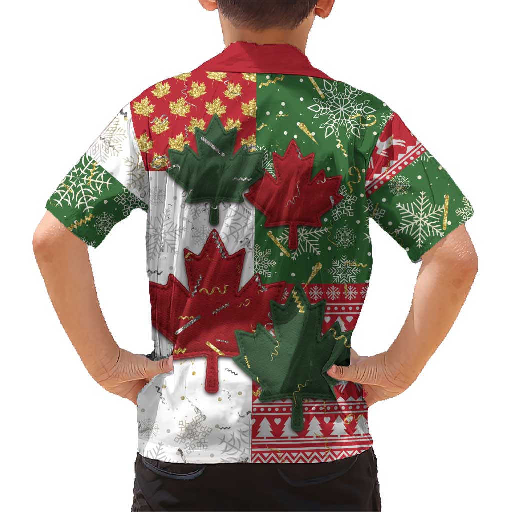 Canada Christmas Family Matching Long Sleeve Bodycon Dress and Hawaiian Shirt Maple Leaves Patchwork Style - Wonder Print Shop