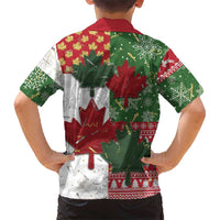 Canada Christmas Family Matching Long Sleeve Bodycon Dress and Hawaiian Shirt Maple Leaves Patchwork Style - Wonder Print Shop