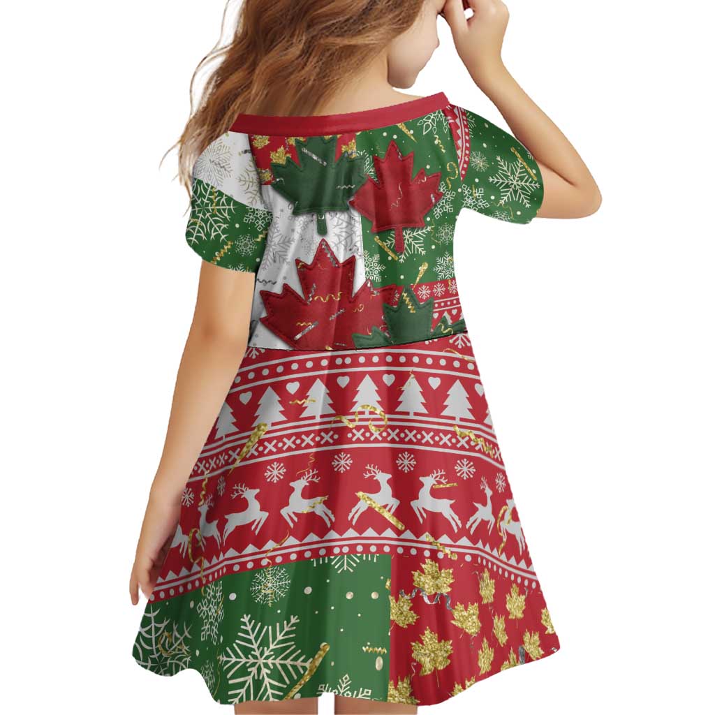 Canada Christmas Family Matching Long Sleeve Bodycon Dress and Hawaiian Shirt Maple Leaves Patchwork Style - Wonder Print Shop