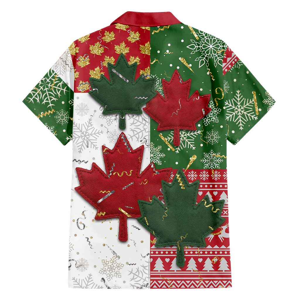 Canada Christmas Family Matching Long Sleeve Bodycon Dress and Hawaiian Shirt Maple Leaves Patchwork Style - Wonder Print Shop