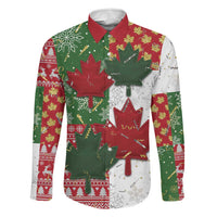 Canada Christmas Family Matching Long Sleeve Bodycon Dress and Hawaiian Shirt Maple Leaves Patchwork Style - Wonder Print Shop