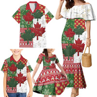 Canada Christmas Family Matching Mermaid Dress and Hawaiian Shirt Maple Leaves Patchwork Style - Wonder Print Shop