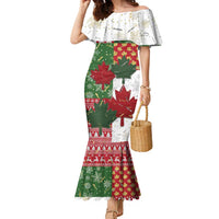 Canada Christmas Family Matching Mermaid Dress and Hawaiian Shirt Maple Leaves Patchwork Style - Wonder Print Shop