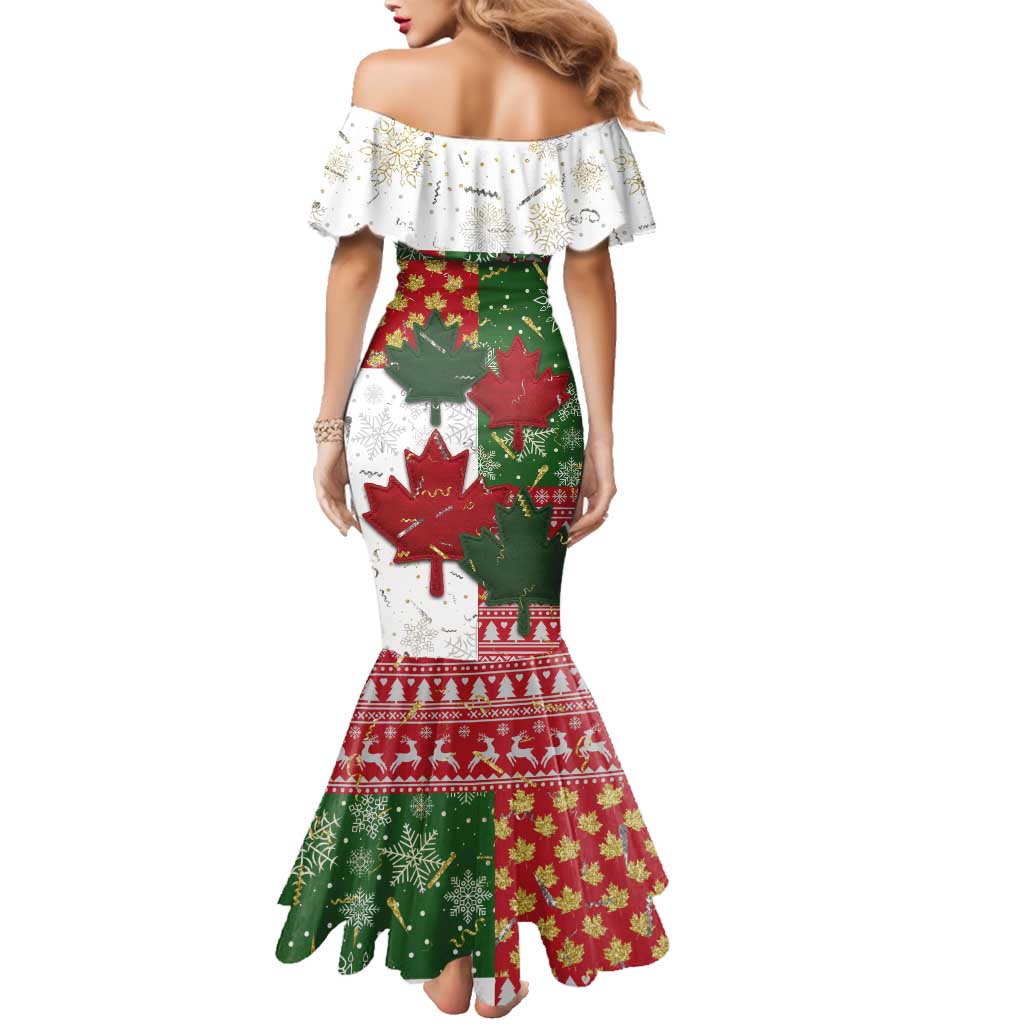 Canada Christmas Family Matching Mermaid Dress and Hawaiian Shirt Maple Leaves Patchwork Style - Wonder Print Shop
