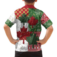 Canada Christmas Family Matching Off The Shoulder Long Sleeve Dress and Hawaiian Shirt Maple Leaves Patchwork Style - Wonder Print Shop