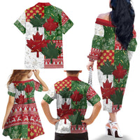 Canada Christmas Family Matching Off The Shoulder Long Sleeve Dress and Hawaiian Shirt Maple Leaves Patchwork Style - Wonder Print Shop
