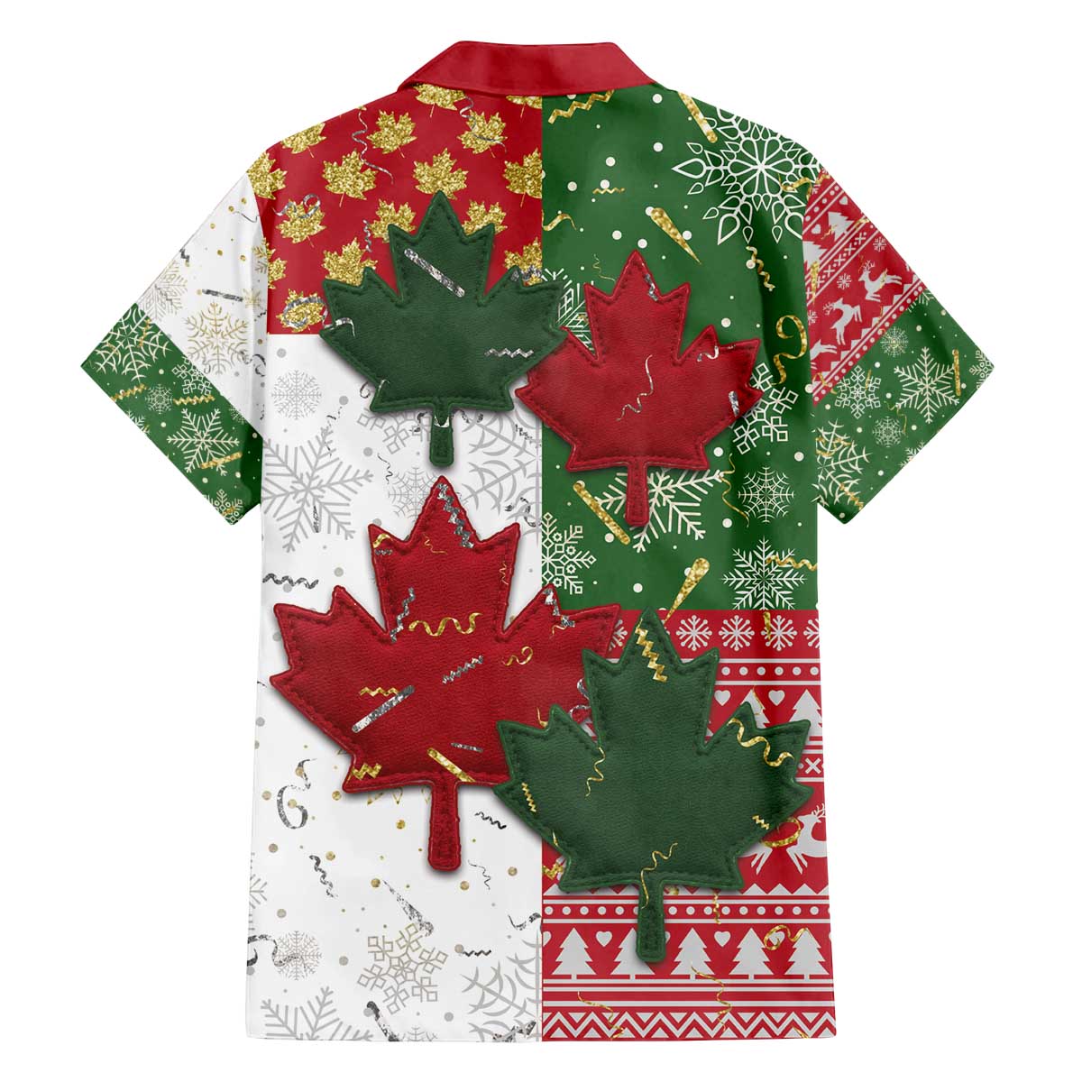 Canada Christmas Family Matching Off The Shoulder Long Sleeve Dress and Hawaiian Shirt Maple Leaves Patchwork Style - Wonder Print Shop