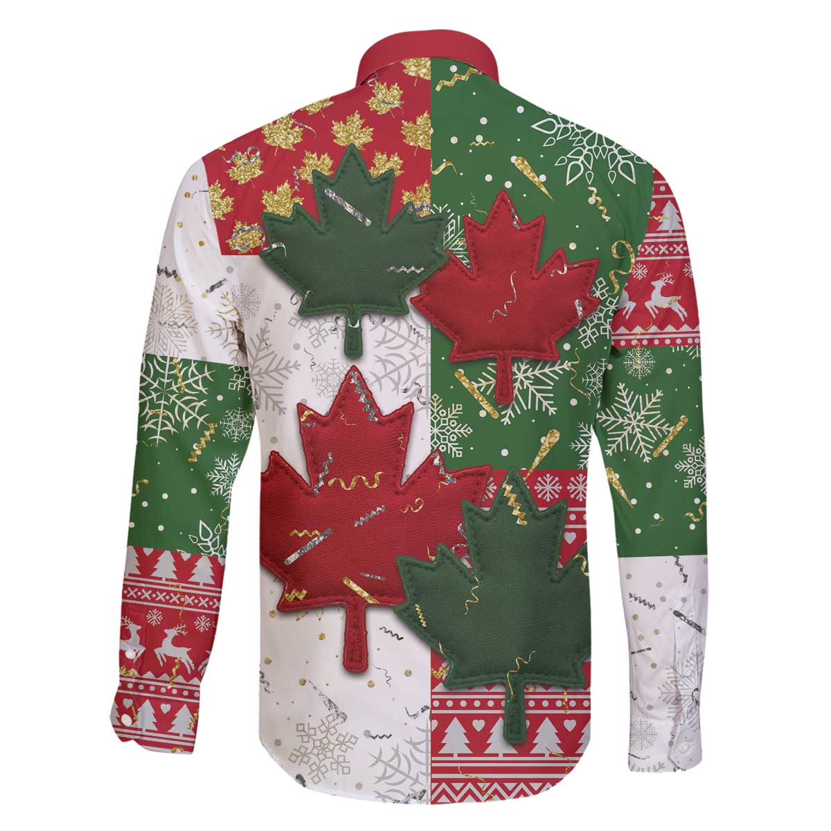 Canada Christmas Family Matching Off The Shoulder Long Sleeve Dress and Hawaiian Shirt Maple Leaves Patchwork Style - Wonder Print Shop
